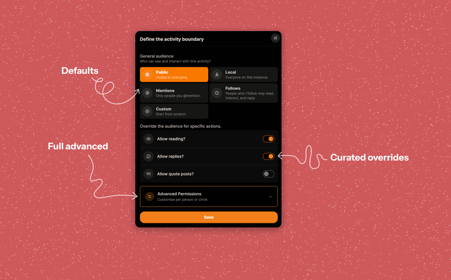Screenshot of Bonfire's boundaries settings, showing layered presets and expandable controls