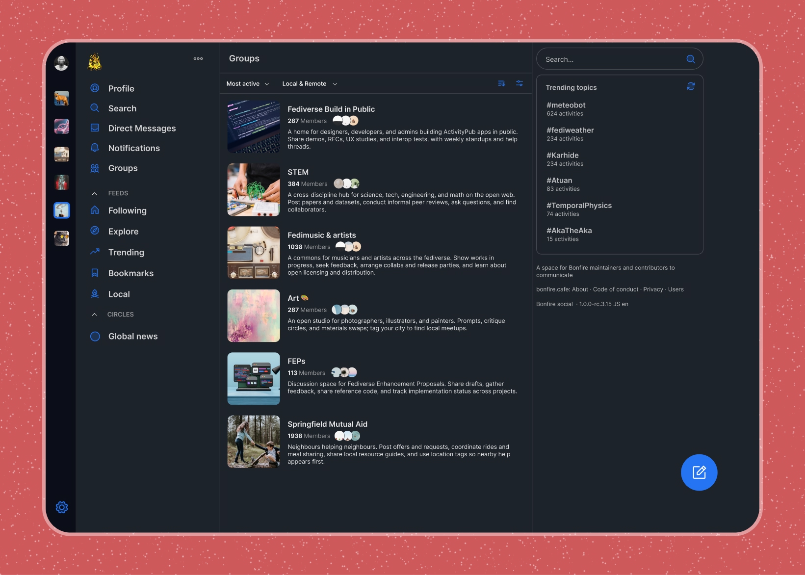 Screenshot of groups discover