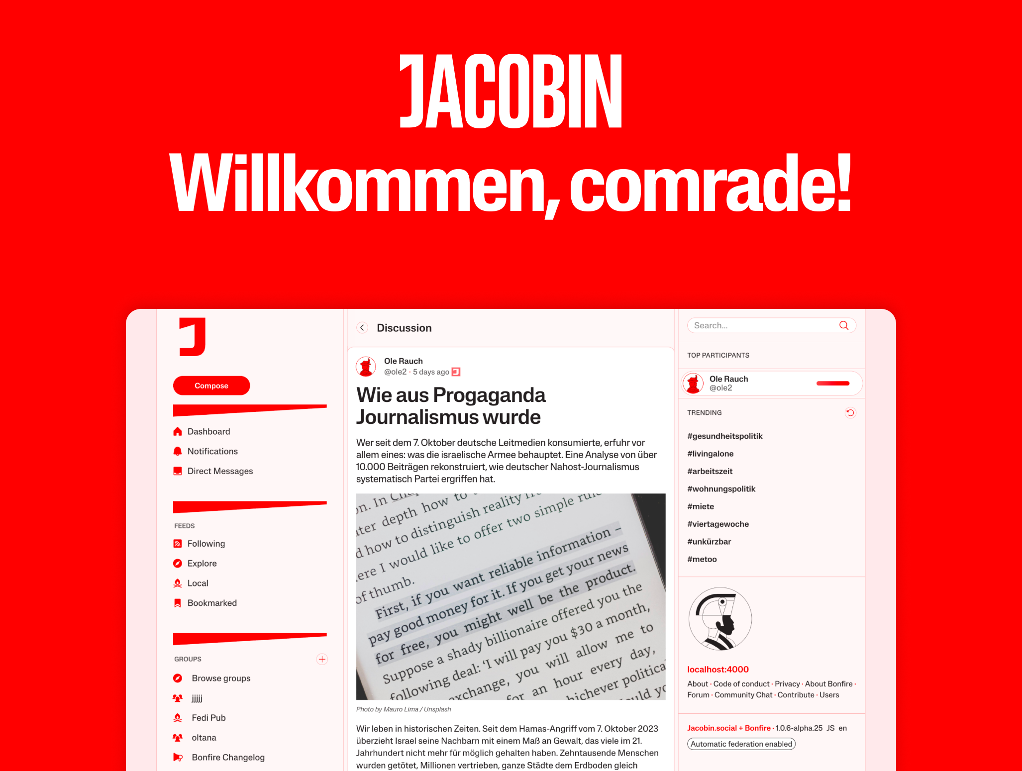Jacobin artwork introducing the community space