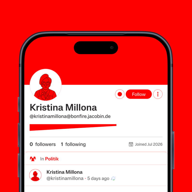 Jacobin-branded avatar set — illustrated portraits in the red identity