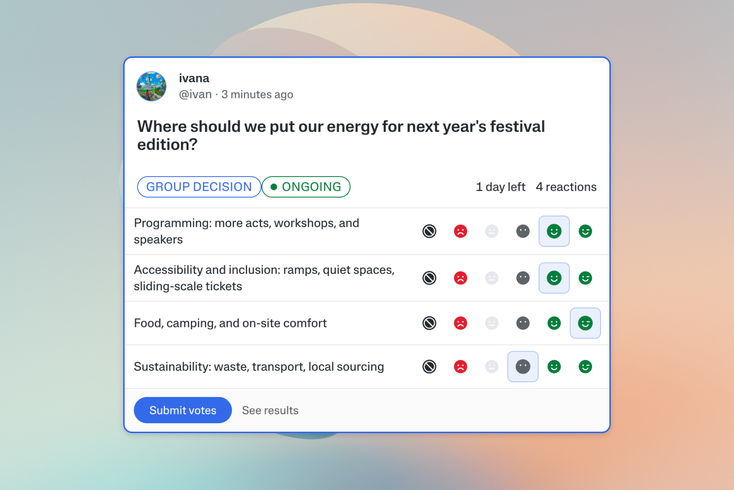 Screenshot: creating a poll in Bonfire